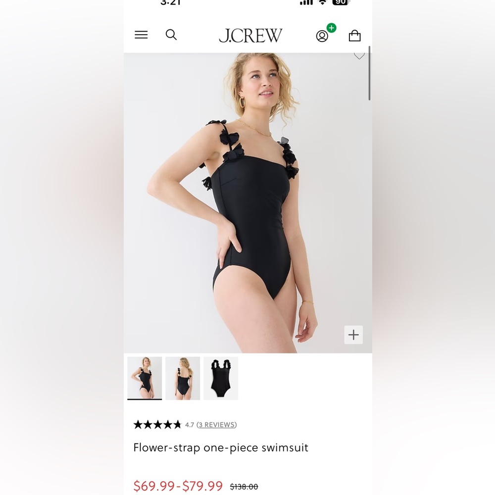 Jcrew flower strap one piece. In black. Size 20. Brand new!